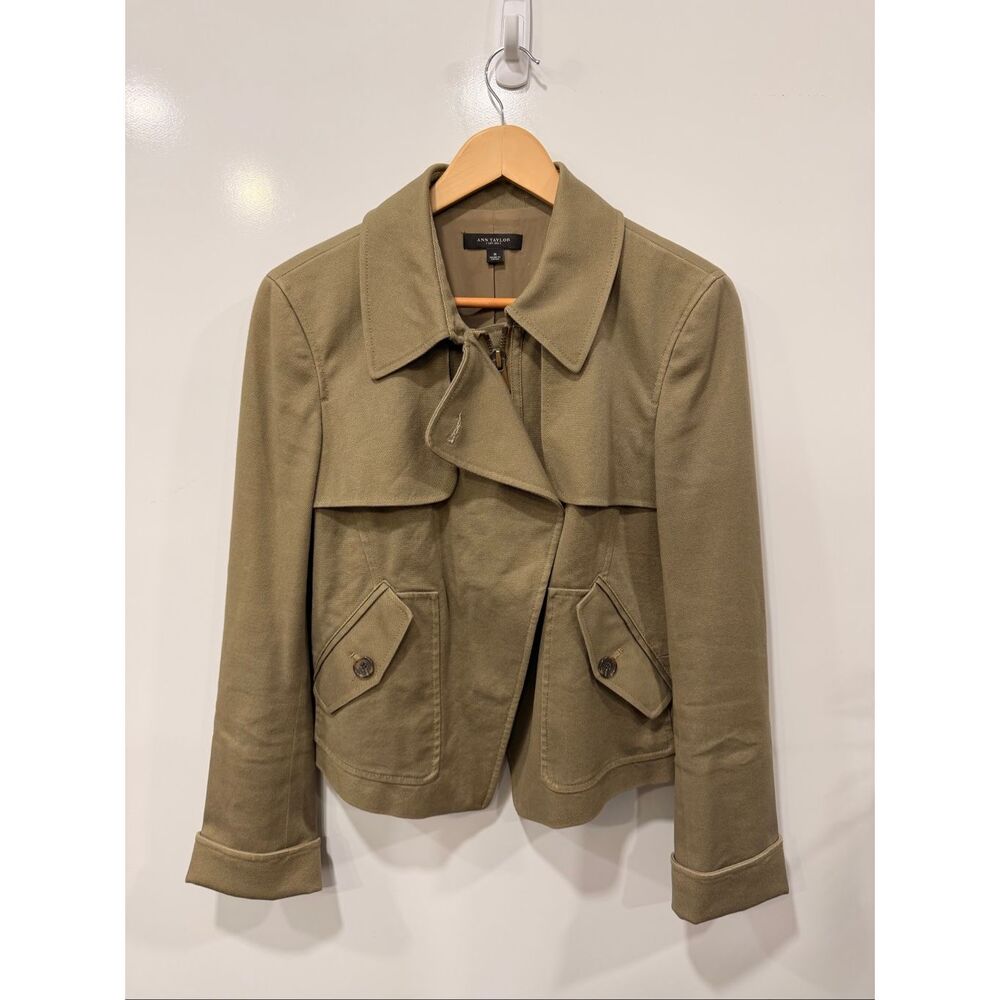Ann Taylor Khaki Cotton Utility Crop Jacket Size 8